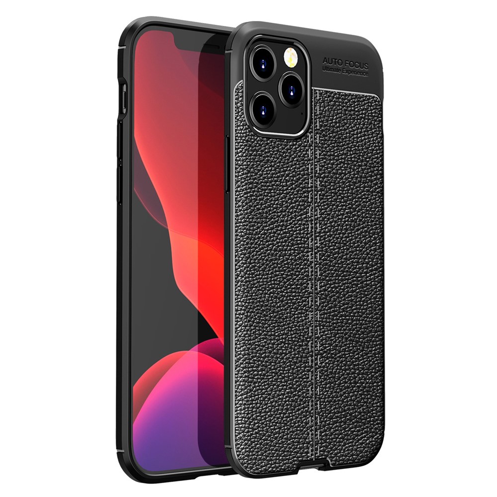Litchi Texture TPU Protective Cover Phone Case for iPhone 12 Pro/12 - Black-1