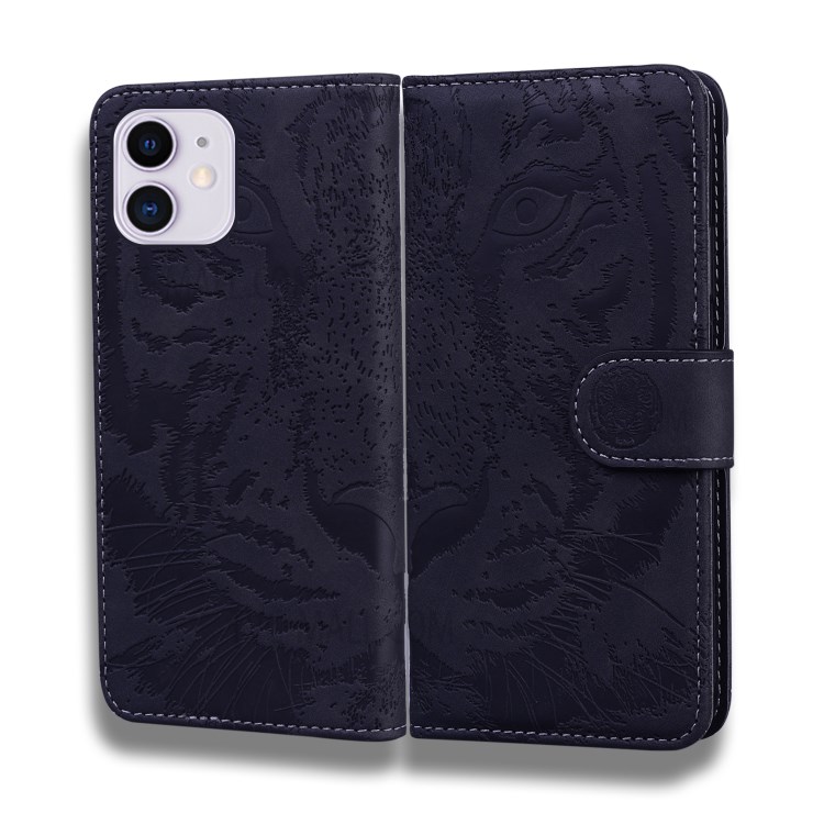 Imprinted Tiger Pattern Wallet Leather Stand Phone Case for iPhone 12 mini 5.4 inch - Black-1