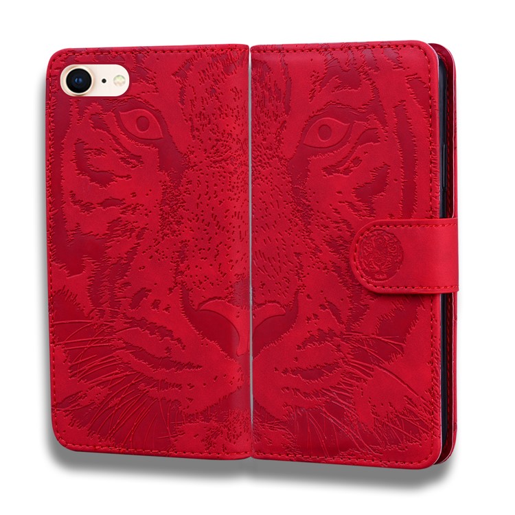 Carpeta De La Caja Del Cuero Del Soporte Del Patrón Del Tigre Para El Iphone Impresa SE (segunda Generación) / 8/7 4,7 Pulgadas - Rojo-1
