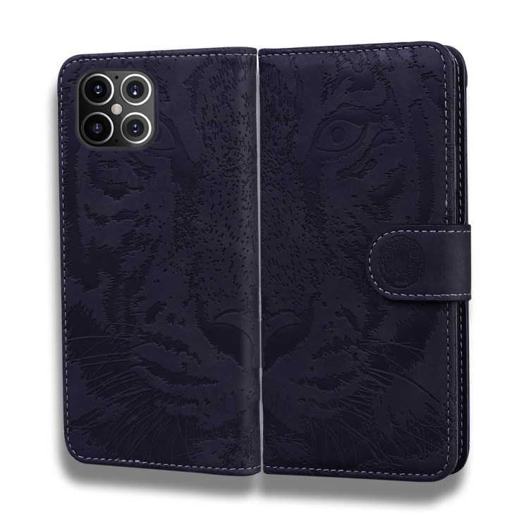 For iPhone 12 Pro Max 6.7 inch Imprinted Tiger Pattern Wallet Leather Mobile Phone Case - Black-1