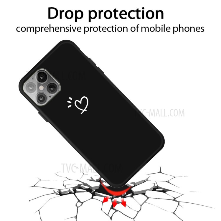 Heart Pattern Decor Matte TPU Phone Case Cover for iPhone 12 / iPhone 12 Pro - Black-2