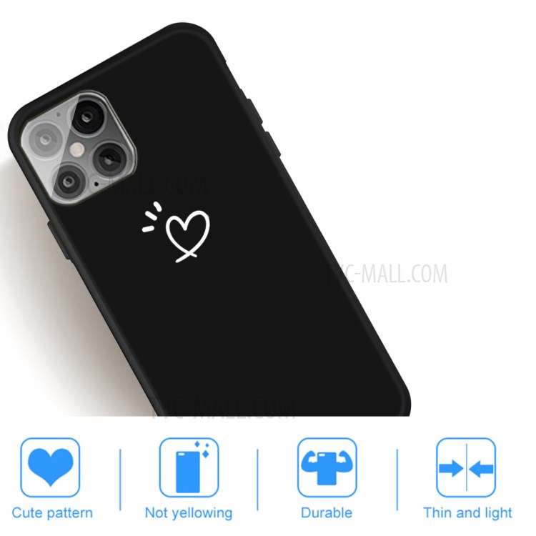 Heart Pattern Decor Matte TPU Phone Case Cover for iPhone 12 / iPhone 12 Pro - Black-5