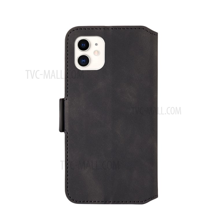 Vintage Splicing Matte Flip Leather Protector Shell for iPhone 12 mini Case - Black-4