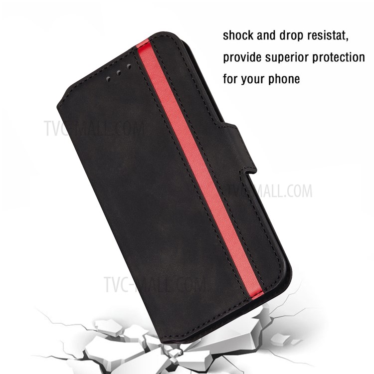 Vintage Splicing Matte Flip Leather Protector Shell for iPhone 12 mini Case - Black-8