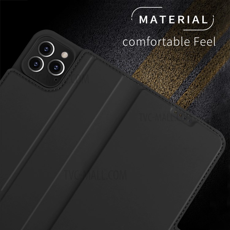 Skin-touch PU Leather Simple Business Style Stand Casing for iPhone 12 Pro Max - Black-7