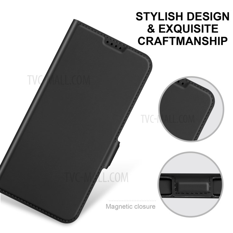 Skin-touch PU Leather Shell for iPhone 12 Pro / 12 Simple Business Style Stand Casing - Black-2
