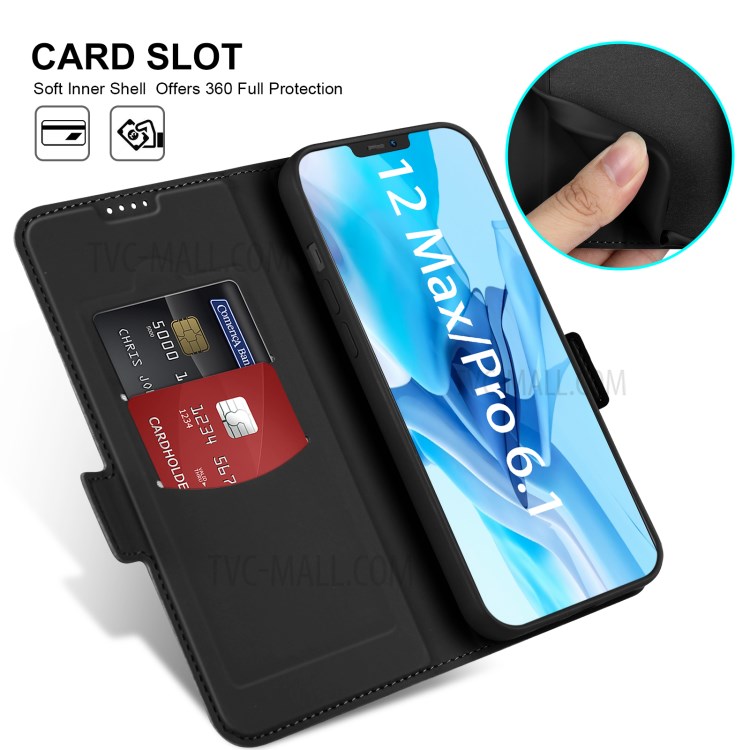 Skin-touch PU Leather Shell for iPhone 12 Pro / 12 Simple Business Style Stand Casing - Black-4