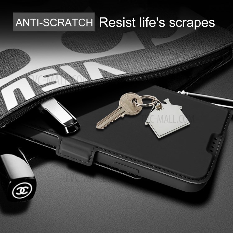 Skin-touch PU Leather Shell for iPhone 12 Pro / 12 Simple Business Style Stand Casing - Black-5