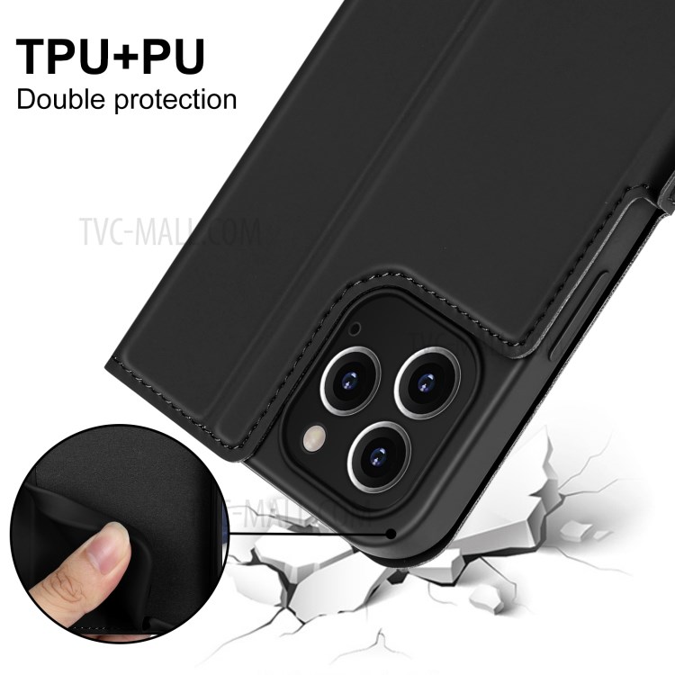Skin-touch PU Leather Shell for iPhone 12 Pro / 12 Simple Business Style Stand Casing - Black-6