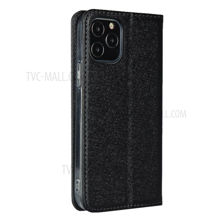 Silk Skin Leather Wallet Stand Protective Phone Case for iPhone 12 - Black-4