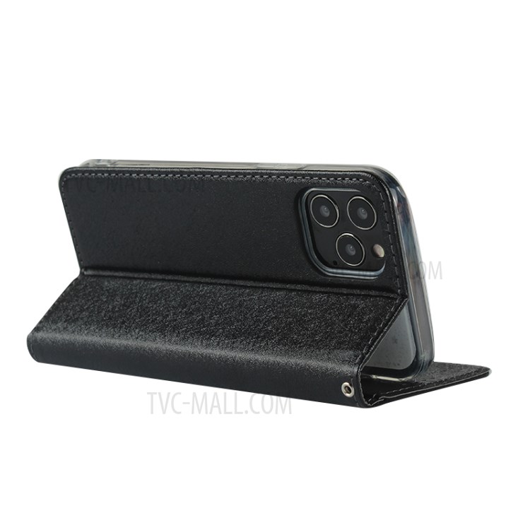 Silk Skin Leather Wallet Stand Protective Phone Case for iPhone 12 - Black-6