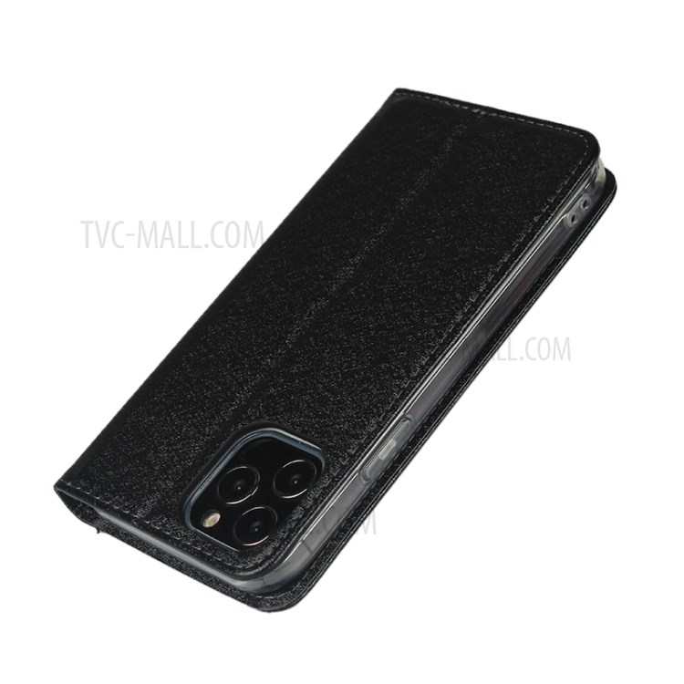 Silk Skin Leather Wallet Stand Protective Phone Case for iPhone 12 - Black-7