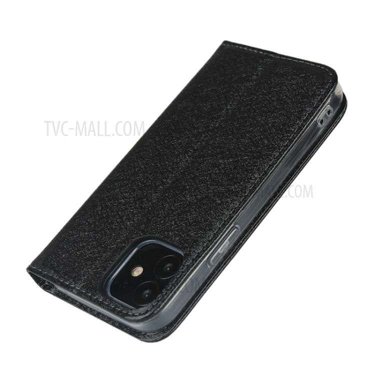 Silk Skin Leather Wallet Stand Protective Phone Case for iPhone 12 mini - Black-7