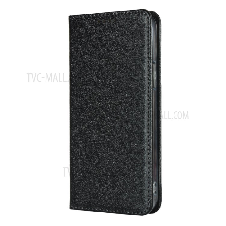 Silk Skin Leather Wallet Stand Protective Phone Case for iPhone 12 Pro Max - Black-3