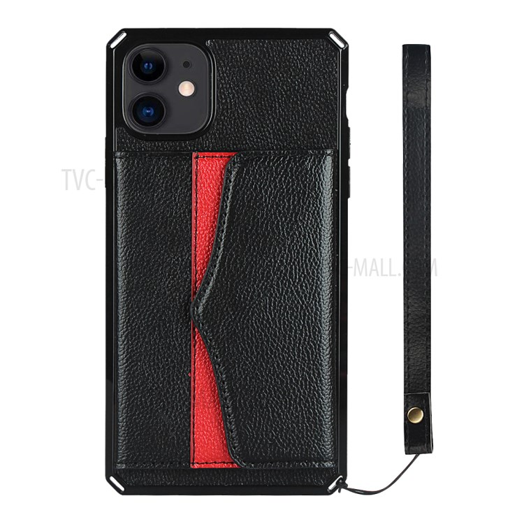 Litchi Texture Makeup Mirror Wallet PU Leather Coated TPU Phone Cover for iPhone 12 Mini - Black-3