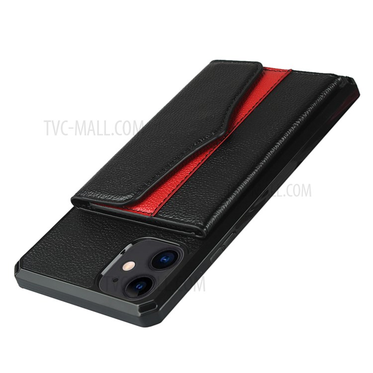 Litchi Texture Makeup Mirror Wallet PU Leather Coated TPU Phone Cover for iPhone 12 Mini - Black-8