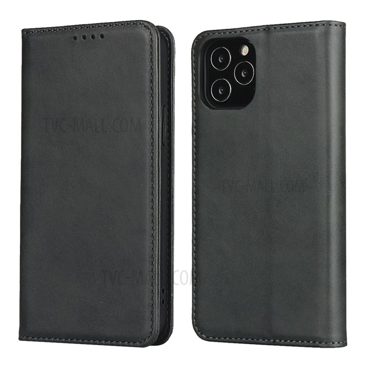 Auto-absorbed Leather Wallet Stand Protective Case for iPhone 12 Pro/12 - Black-2