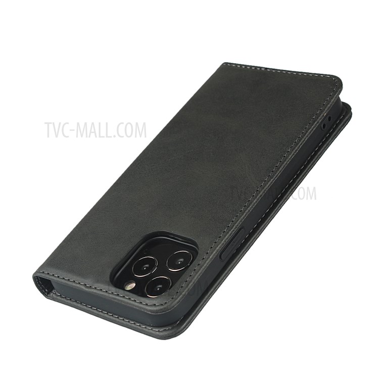 Auto-absorbed Leather Wallet Stand Protective Case for iPhone 12 Pro/12 - Black-7