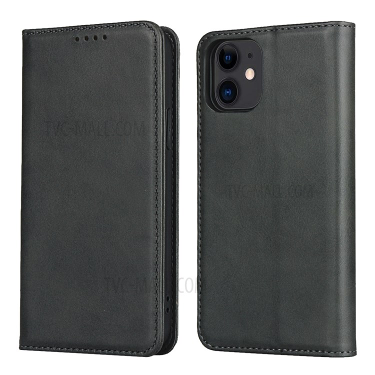 Auto-absorbed Leather Wallet Stand Protective Cover for iPhone 12 mini - Black-2