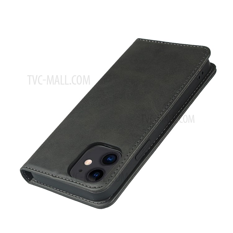 Auto-absorbed Leather Wallet Stand Protective Cover for iPhone 12 mini - Black-7