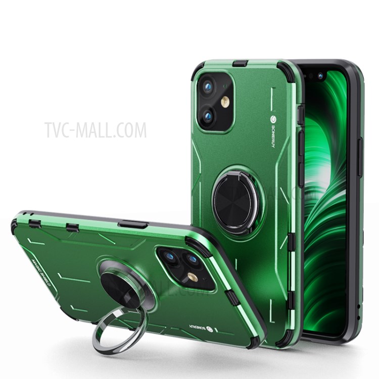 Drop-proof Metal Silicone Combo Case for iPhone 12 Pro/12 - Green-1