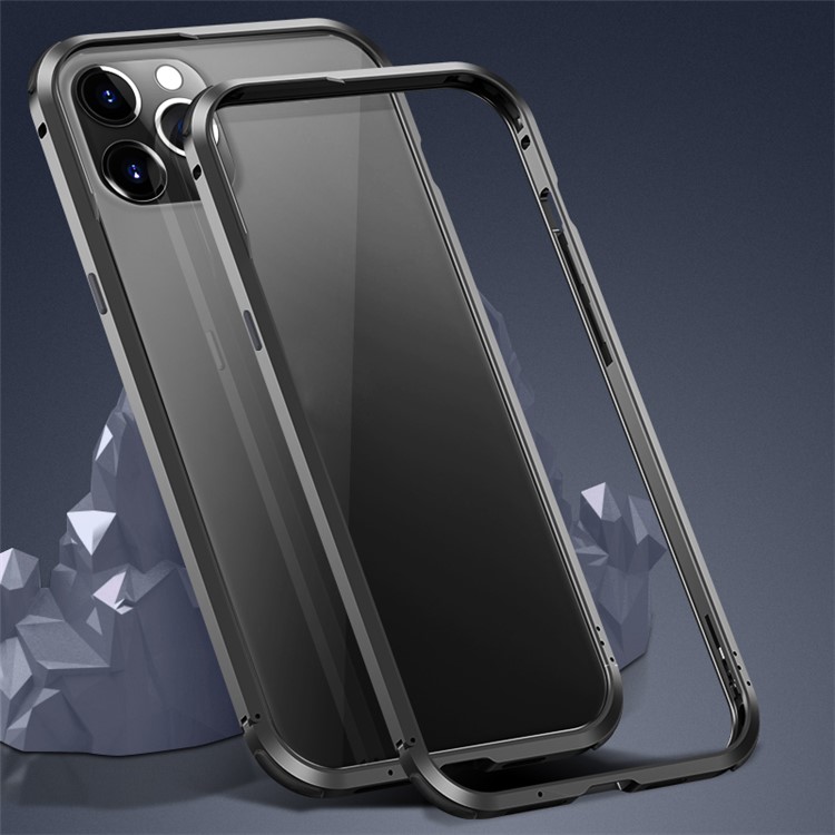 Le-Lock Series Shockproof Buckle Metal Frame Bumper Case for iPhone 12 Pro/12 - Black-1