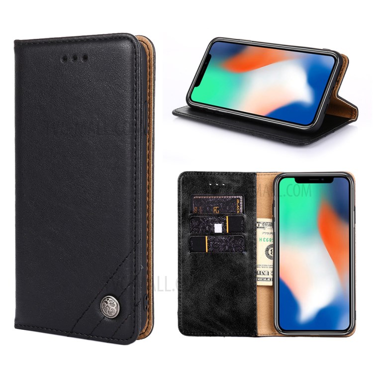 Retro Texture Leather Wallet Phone Stand Cover Case for iPhone 12 Mini - Black-1