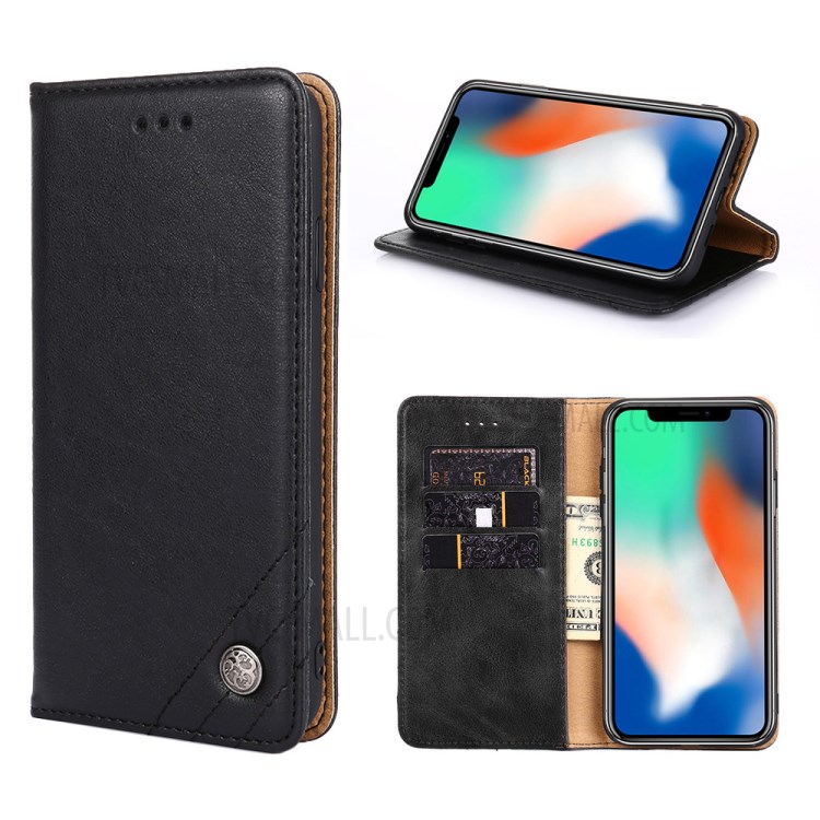 Retro Texture Leather Wallet Phone Flip Case for iPhone 12 Pro / iPhone 12 - Black-1