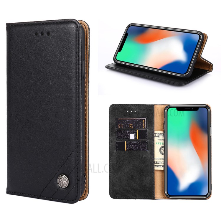 Retro Texture Leather Wallet Phone Flip Stand Case for iPhone 12 Pro Max - Black-1