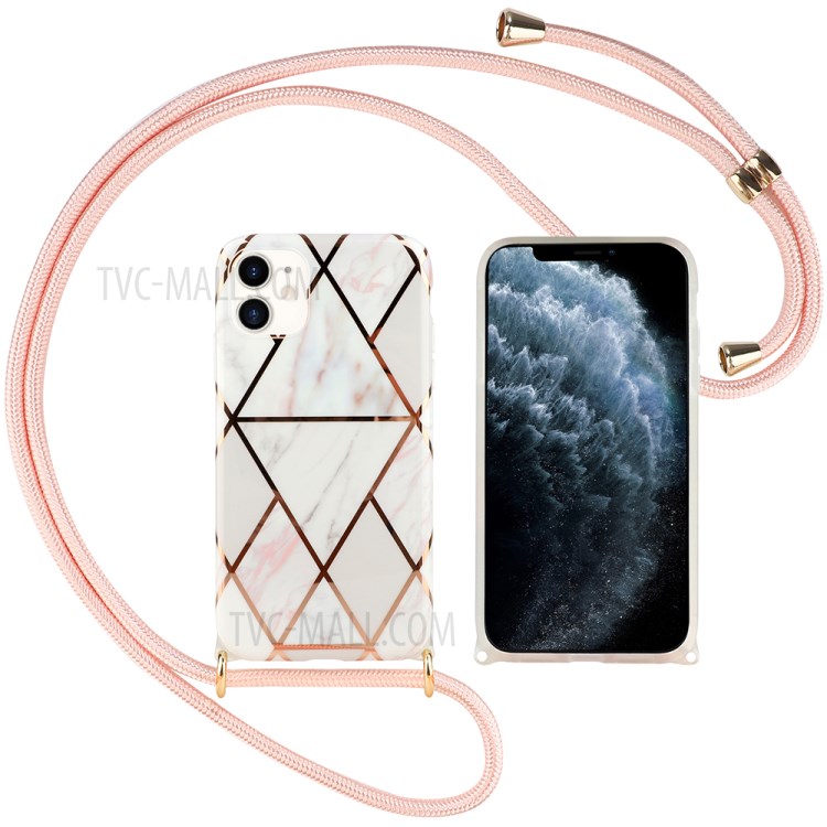 Electroplating Geometry Pattern TPU Phone Cover Case with Adjustable Lanyard for iPhone 12/12 Pro - Big White Triangle-1