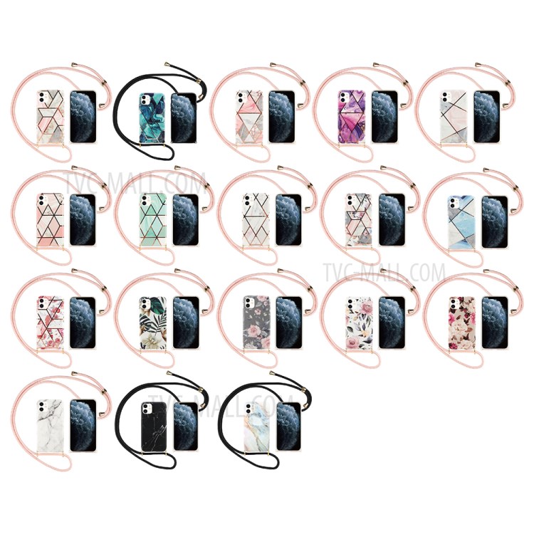 Electroplating Geometry Pattern TPU Phone Cover Case with Adjustable Lanyard for iPhone 12/12 Pro - Big White Triangle-7