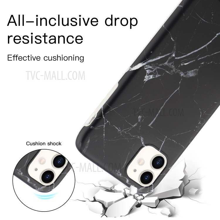 IMD + TPU + Frosted Phone Cover Shell + Adjustable Lanyard for iPhone 12 mini - Black Marble-2
