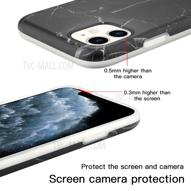 IMD + TPU + Frosted Phone Cover Shell + Adjustable Lanyard for iPhone 12 mini - Black Marble-3