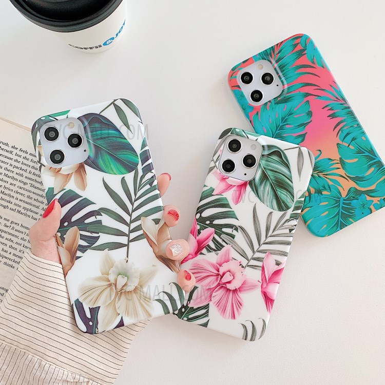 Natural Series Plants Pattern Printing IMD TPU Phone Cover for iPhone 12 Pro/12 - Red Flowers and Leaves-4