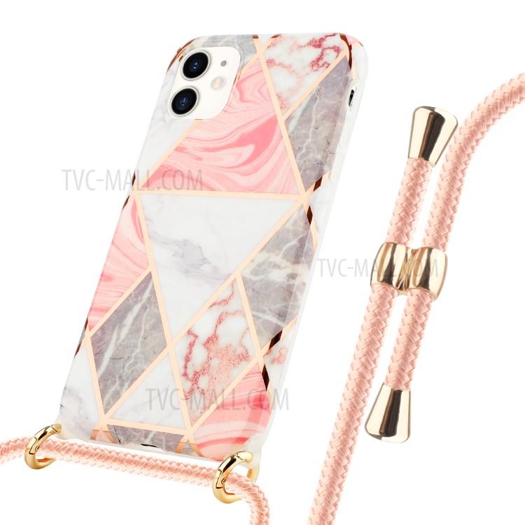 TPU + Electroplating Phone Cover with Adjustable Lanyard for iPhone 12 Pro Max - Big Pink Triangle-2