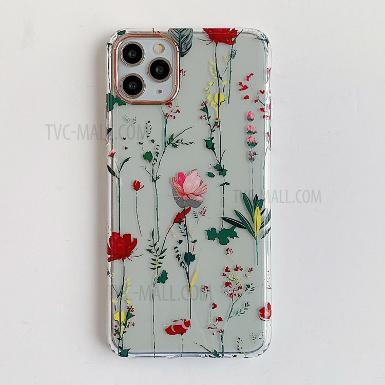 Nature Series Flower Decor TPU + Electroplated Edge Phone Cover for iPhone 12/12 Pro - Red Rose-1