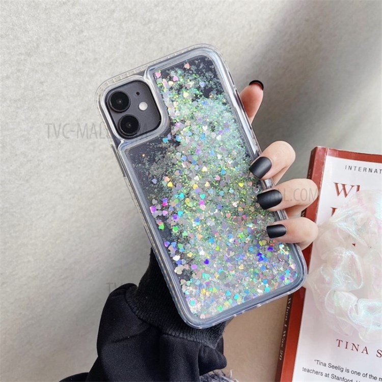 Rhinestone Decor Gradient Glitter Powder Quicksand TPU Cover for iPhone 12/12 Pro - Grey / White-1