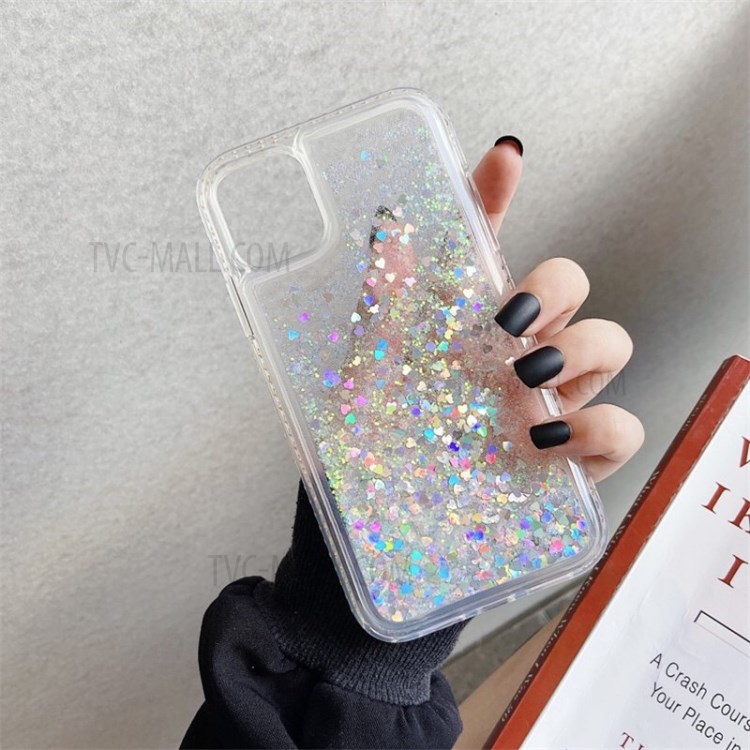 Rhinestone Decor Gradient Glitter Powder Quicksand TPU Cover for iPhone 12/12 Pro - Grey / White-2