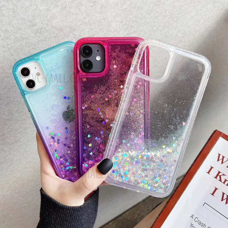 Rhinestone Decor Gradient Glitter Powder Quicksand TPU Cover for iPhone 12/12 Pro - Grey / White-3