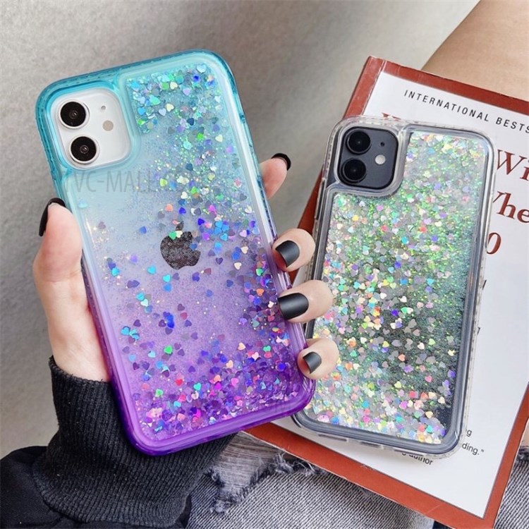 Rhinestone Decor Gradient Glitter Powder Quicksand TPU Cover for iPhone 12/12 Pro - Grey / White-4