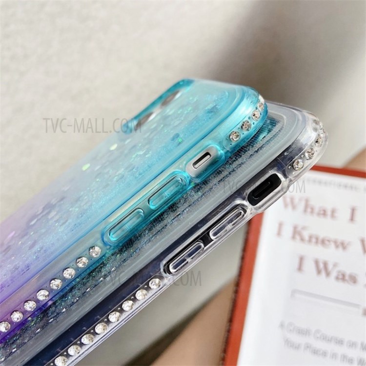 Rhinestone Decor Gradient Glitter Powder Quicksand TPU Cover for iPhone 12/12 Pro - Grey / White-6