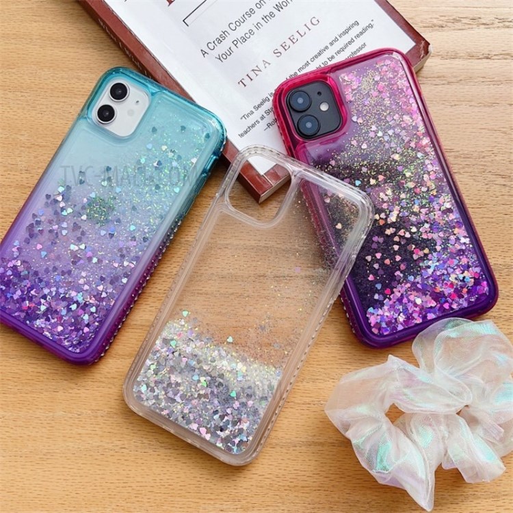 Rhinestone Decor Gradient Glitter Powder Quicksand TPU Cover for iPhone 12/12 Pro - Grey / White-7