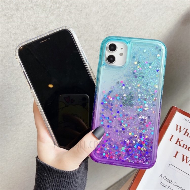 Rhinestone Decor Gradient Glitter Powder Quicksand TPU Cover for iPhone 12/12 Pro - Water Blue / Purple-1
