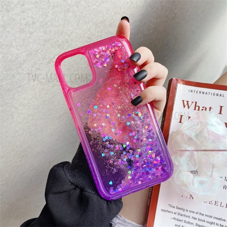 Rhinestone Decor Gradient Glitter Powder Quicksand TPU Cover for iPhone 12/12 Pro - Red / Purple-1
