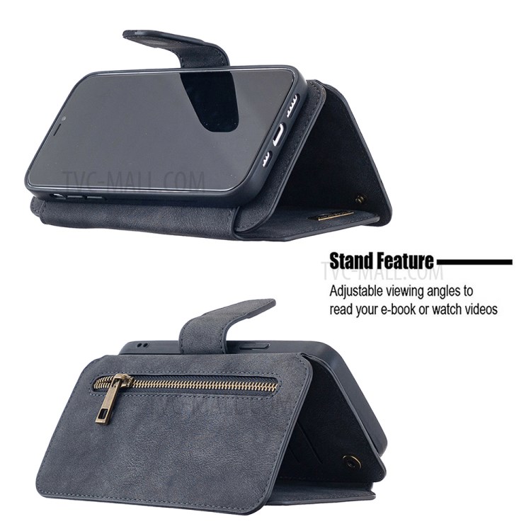 Anti-Gravity Frosted Leather Zippered Wallet Phone Cover Case for iPhone 12/12 Pro - Black-10