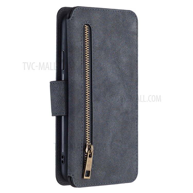 Anti-Gravity Frosted Leather Zippered Wallet Phone Cover Case for iPhone 12/12 Pro - Black-8