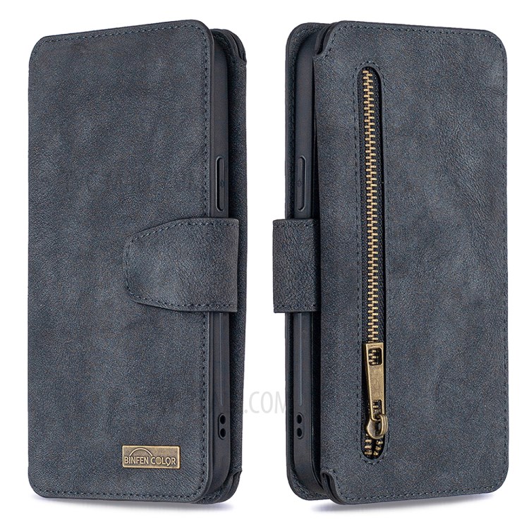 Anti-Gravity Frosted Leather Zippered Wallet Phone Cover Case for iPhone 12/12 Pro - Black-9