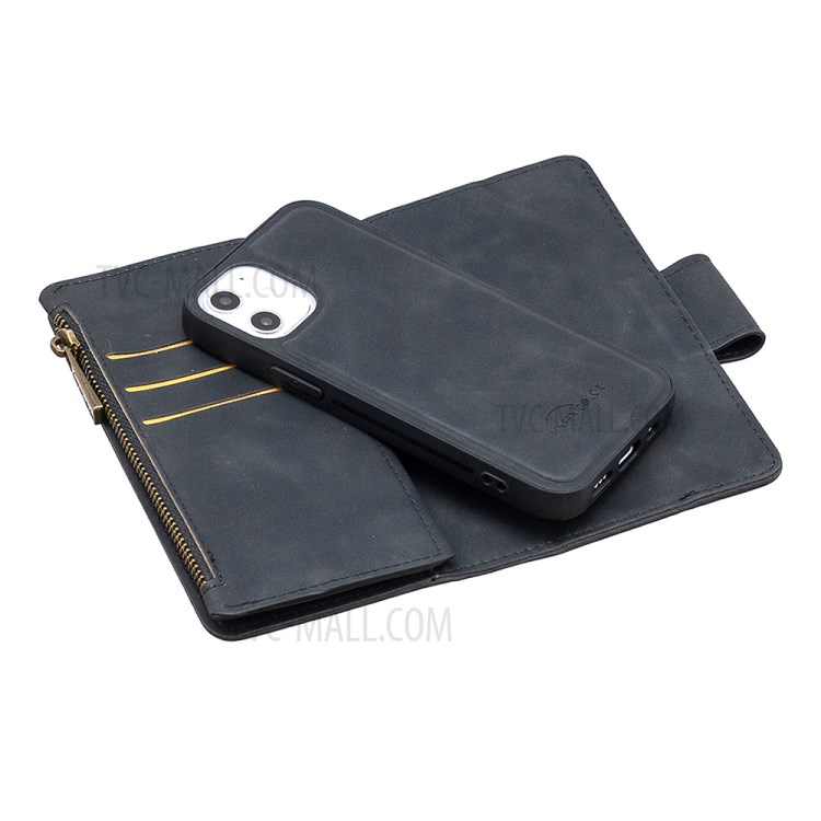 BF02 Zipper Pocket Detachable 2-in-1 Leather Wallet Stand Phone Cover for iPhone 12 Mini - Black-2