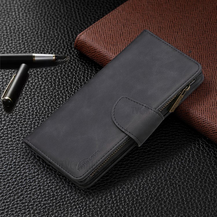 BF02 Zipper Pocket Detachable 2-in-1 Leather Wallet Stand Phone Cover for iPhone 12 Mini - Black-5