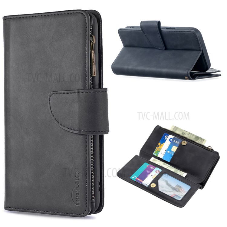 BF02 Zipper Pocket Detachable 2-in-1 Leather Wallet Stand Phone Cover for iPhone 12 Pro Max - Black-1